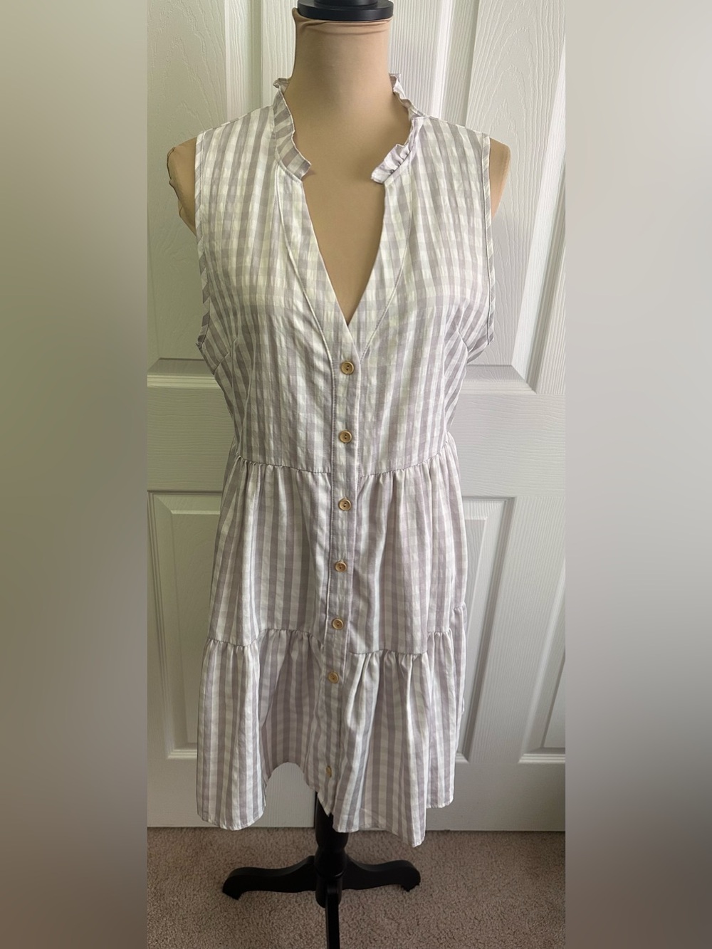 ePretty Lavender and White Striped Button Midi Dress